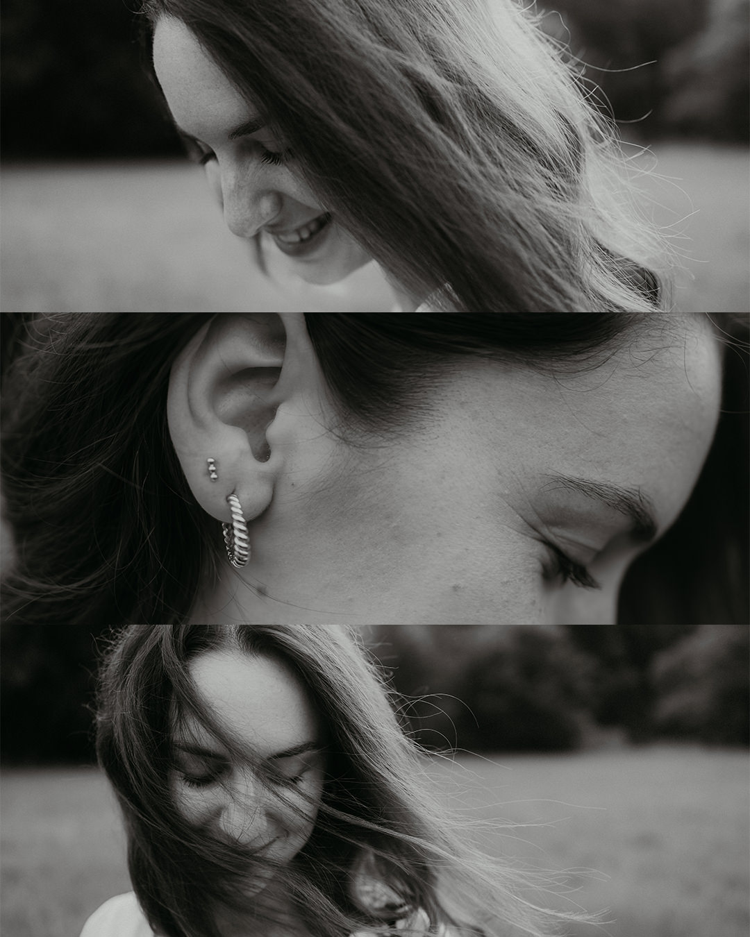 Portraitshooting im Kreis Konstanz am Bodensee, Emotionales und natürliches Portrait von Frau in schwarz-weiß